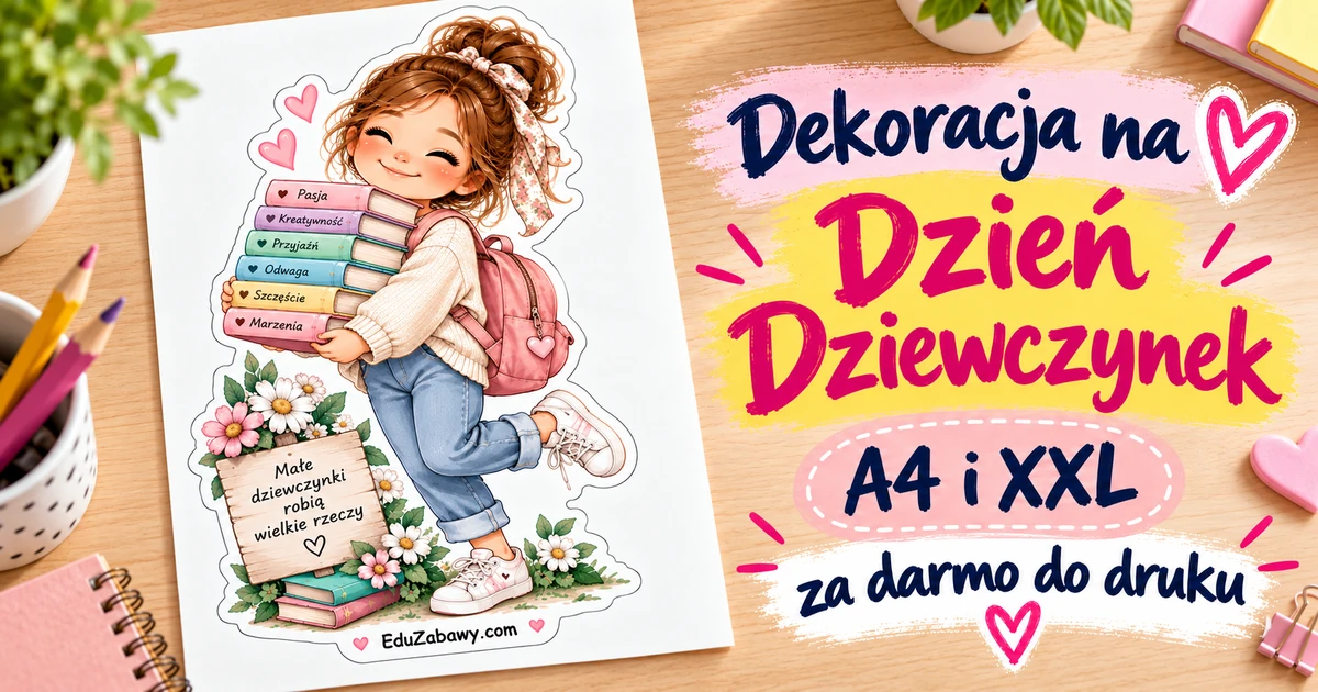 Dekoracje A4 i XXL: Dziewczynka z książkami