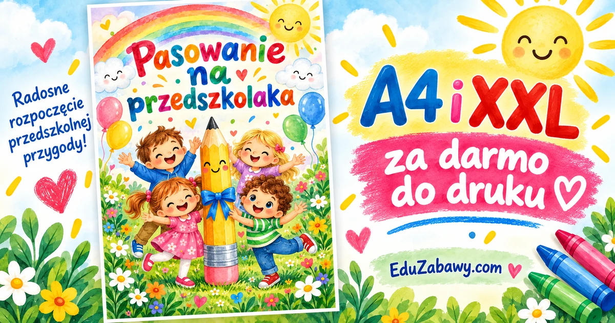 Radosny plakat z kredką i tęczą
