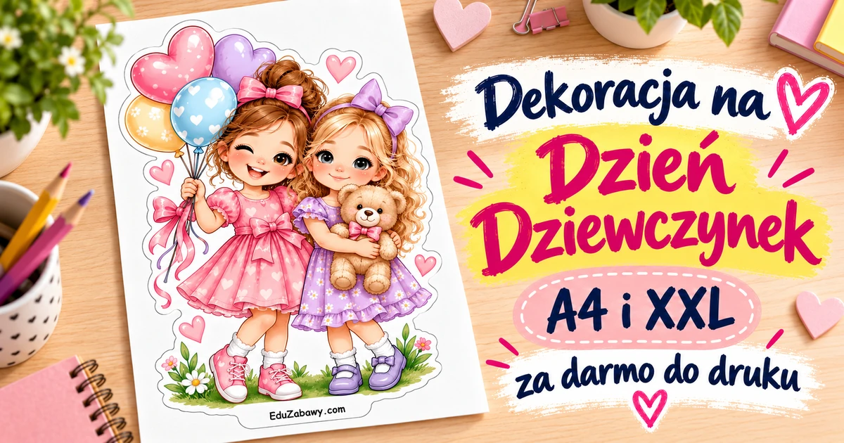 Dekoracje A4 i XXL: Przyjaciółki z balonikami i misiem